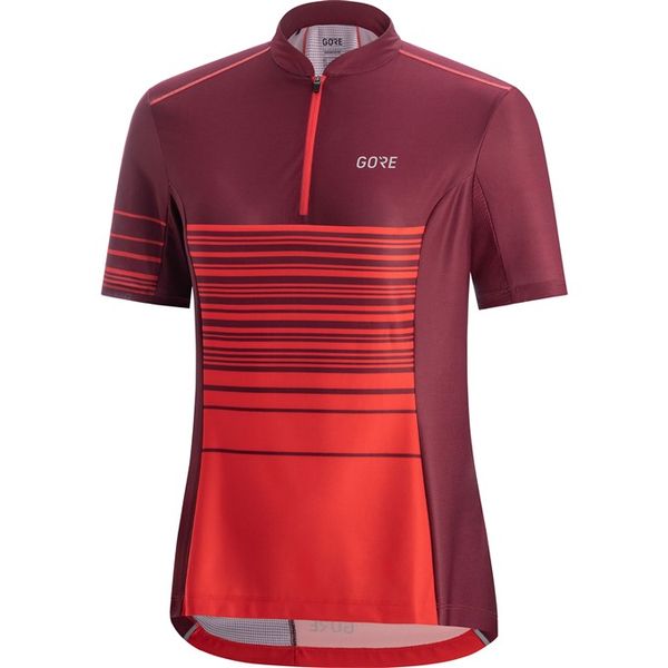 GORE C3 Women Striped Zip Jersey-hibiscus pink/chestnut red-34